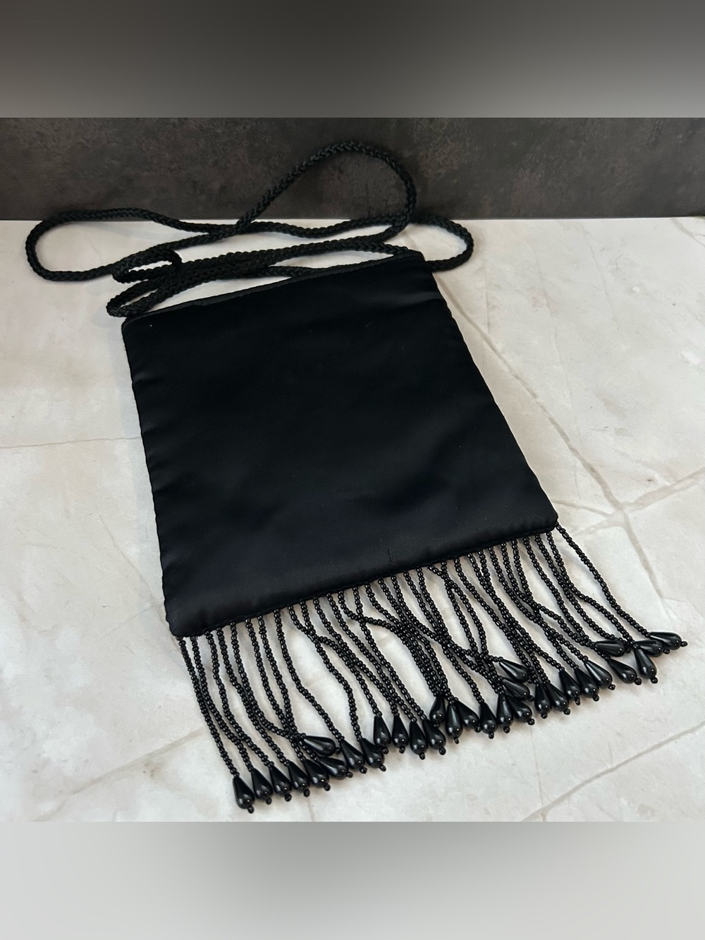 Black Beaded Fringe Evening Crossbody Bag